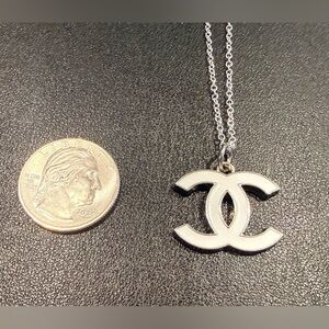 Upcycled Chanel CC Logo Silver Tone Necklace Charm Adjustable Chain